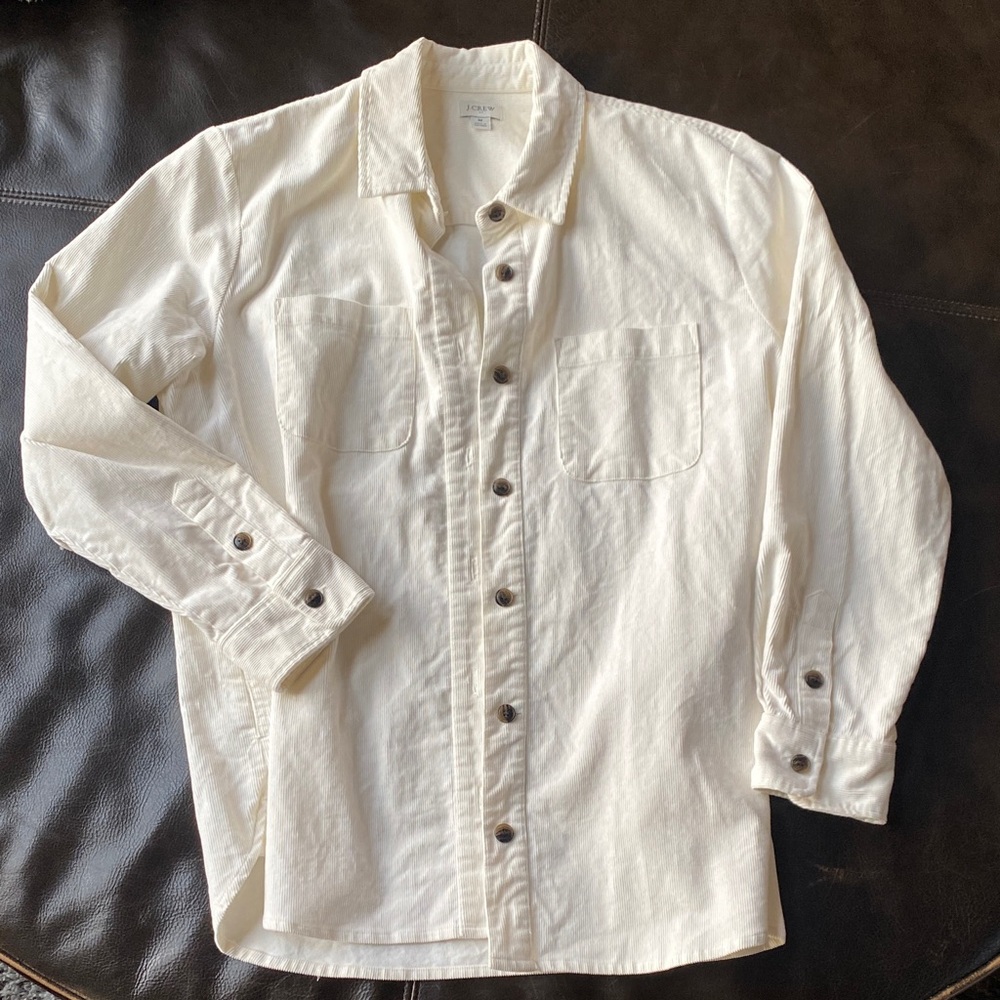 J. Crew Factory Cream/White Button-Up Shirt Jacket
